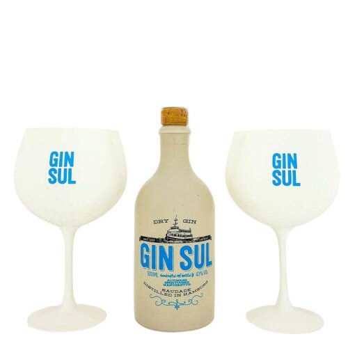 Gin Sul Dry Gin + 2x weißer Glaskelch 500ml 43% Vol.