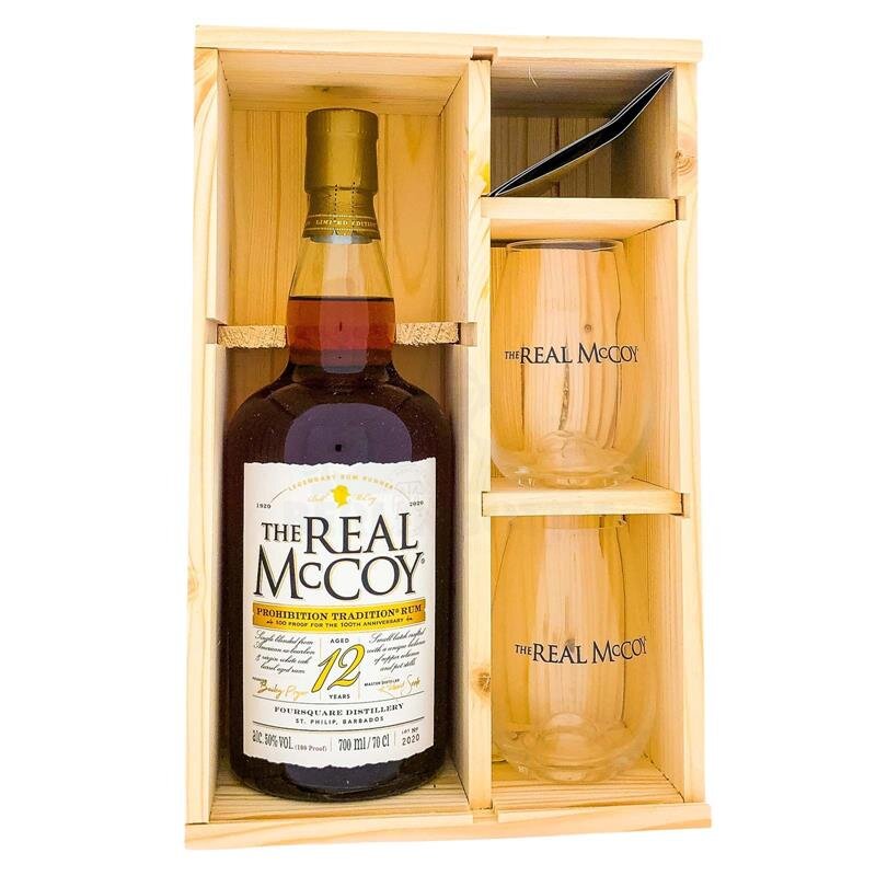 The Real McCoy 12 Years Prohibition Tradition + Box + 2x Glas  700ml 50% Vol.