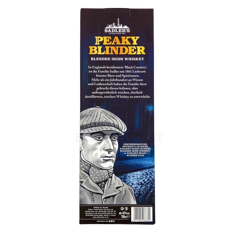 Peaky Blinders Irish Whiskey Bourbon 22,59 700ml Cask € 40%, Box + und Shotglas