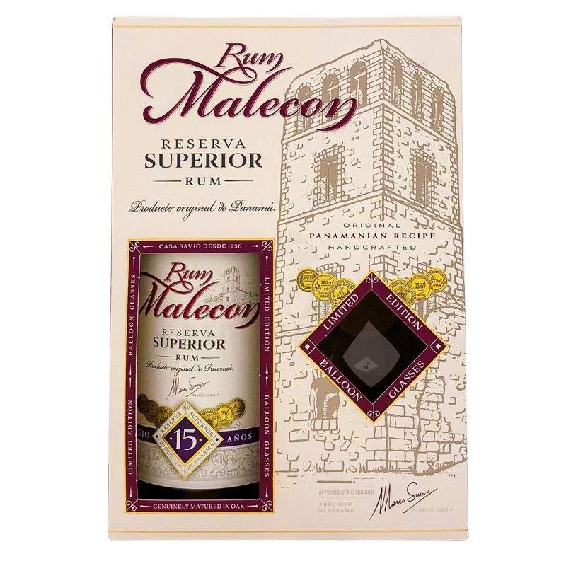 Rum Malecon 15 Years + Glas 700ml 40% Vol.